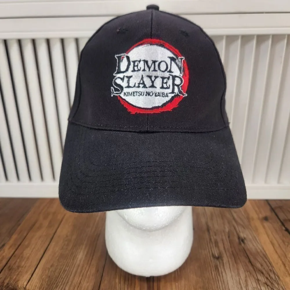 Demon Slayer Kimetsu No Yaiba Hat Cap Strap Back Black Anime Manga Series Logo